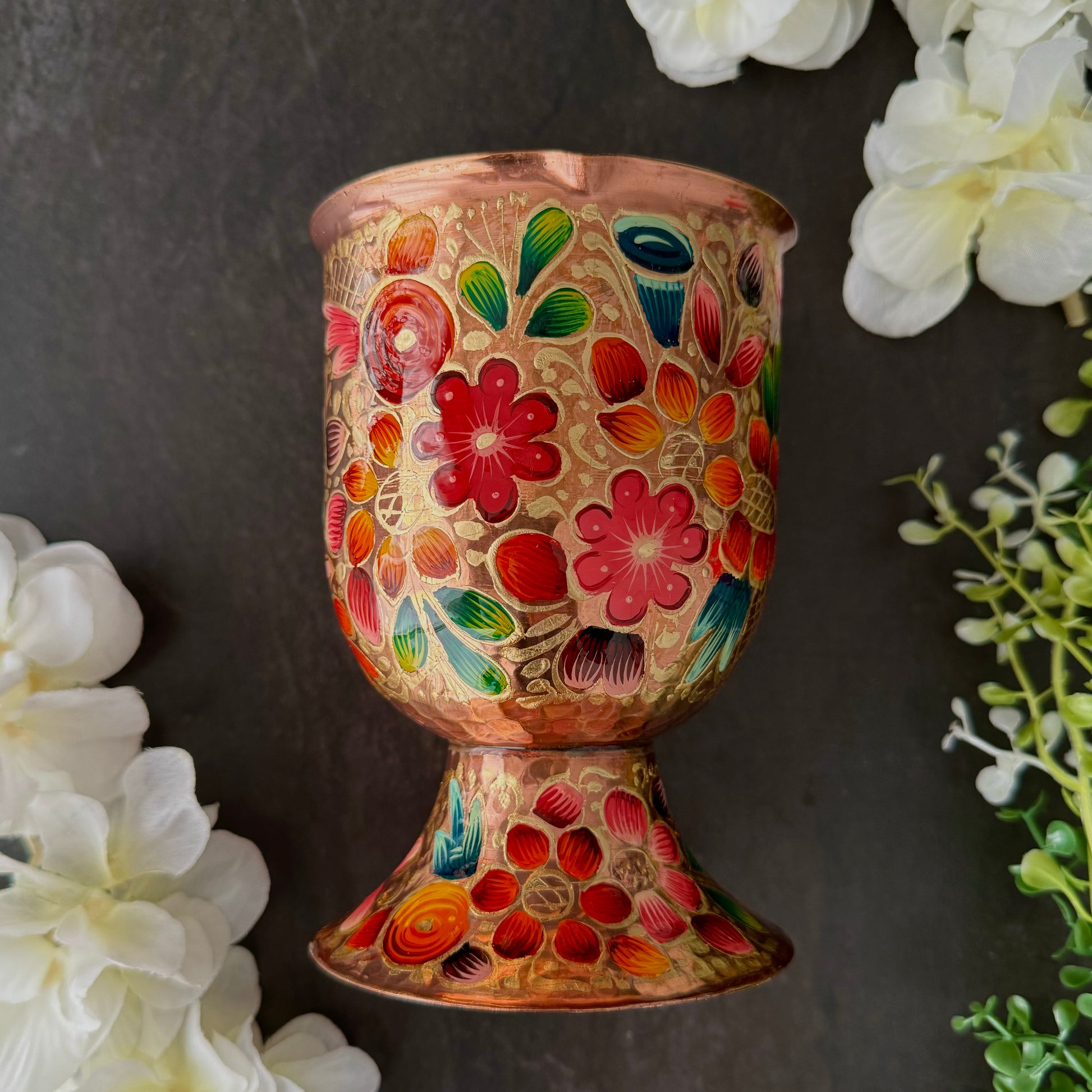 Mexican Handmade Copper 20 oz. Mixing Cup- LYYE Flowers CoLores Decor | Mexican Artisan Decor