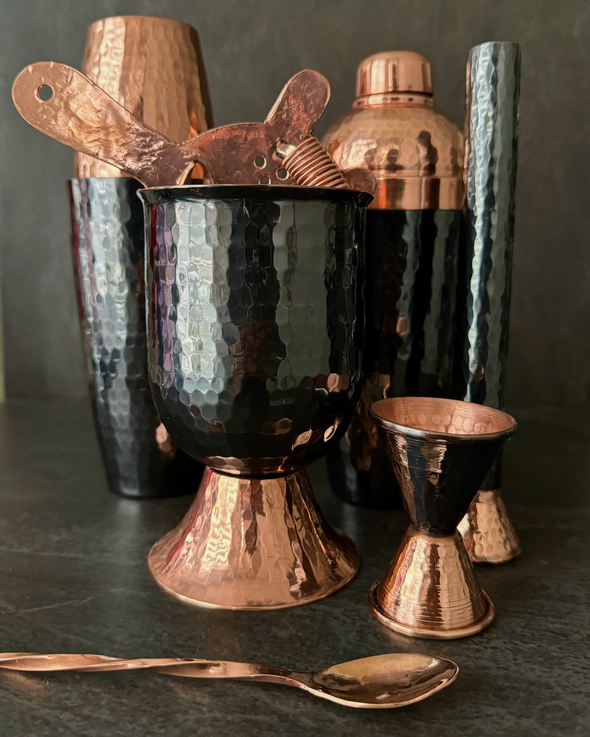 Mexican Handmade Copper 20 oz. Mixing Cup- Black Nickel CoLores Decor | Mexican Artisan Decor