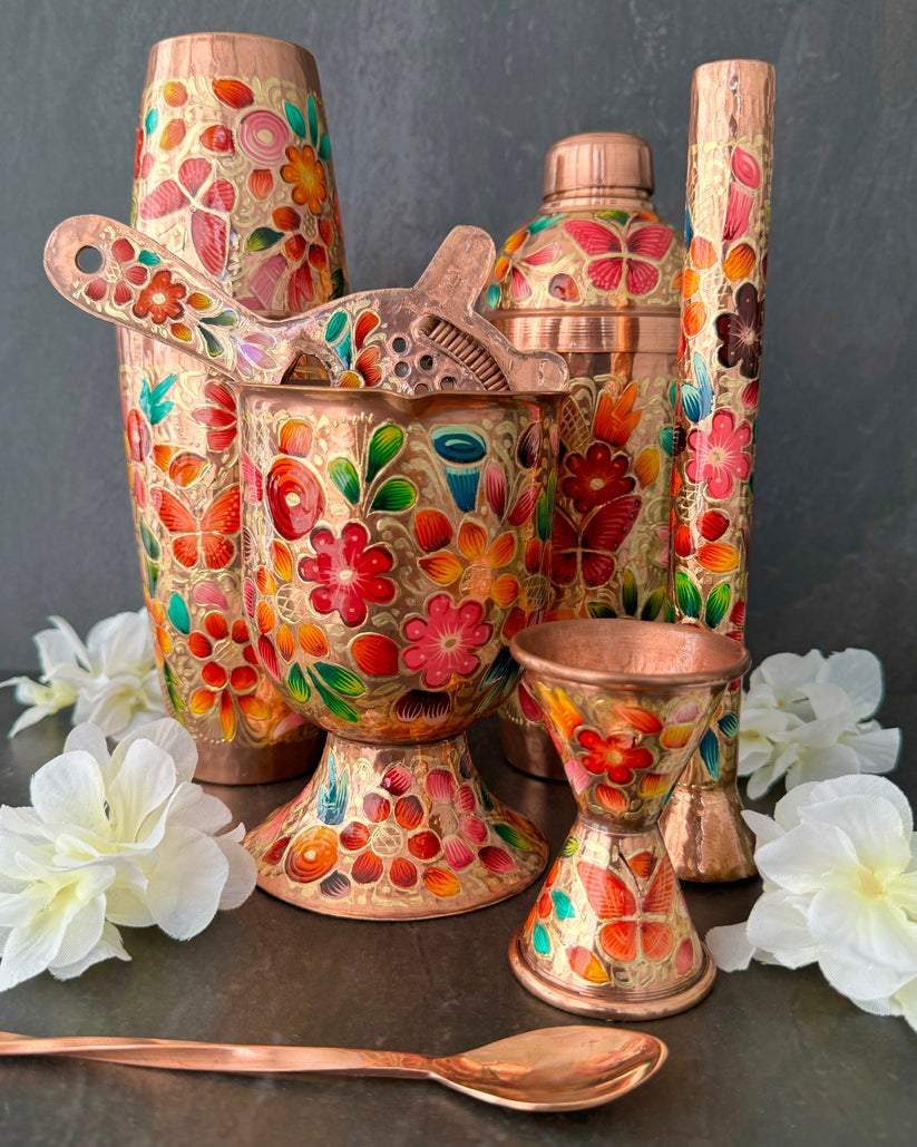 Mexican Barware Handmade Copper 7-Piece Bar Tools Set- LYYE Flowers ...