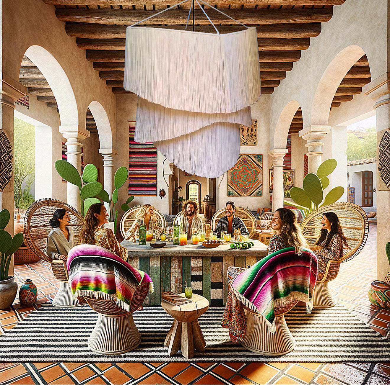 Mexican Handmade 3 Level Tassel Chandelier-  ArieLLa CoLores Decor | Mexican Artisan Decor