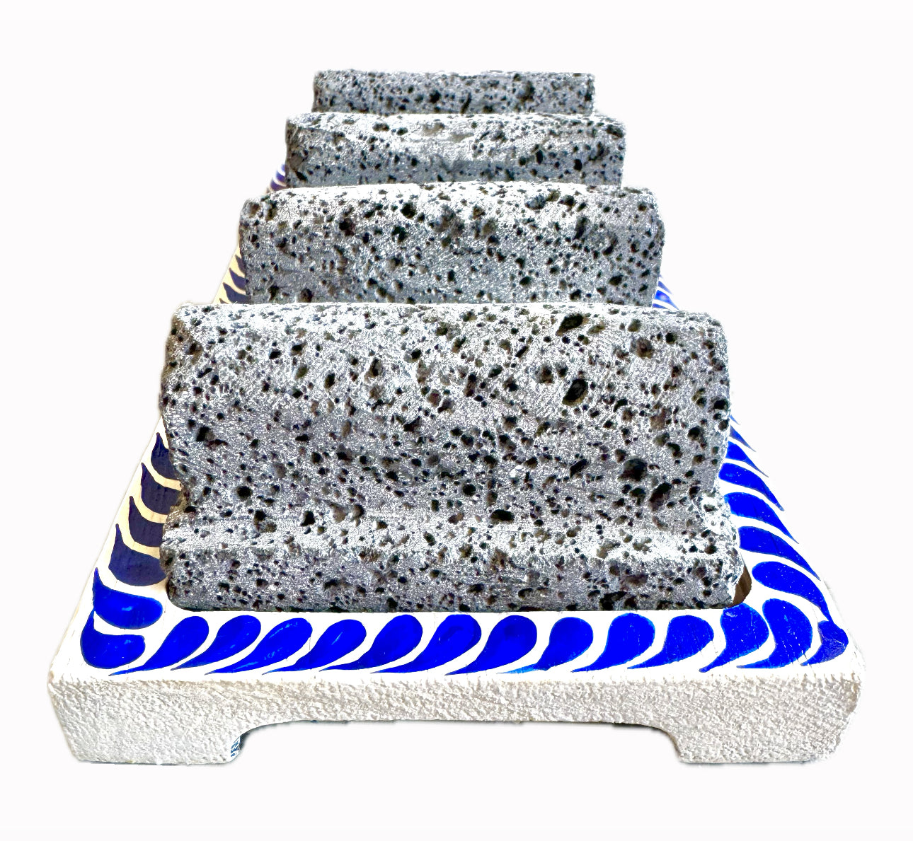 Mexican Volcanic Rock and Parota 9" 3 Taco Holder Stand- Blue CoLores Decor l Mexican Artisan Decor