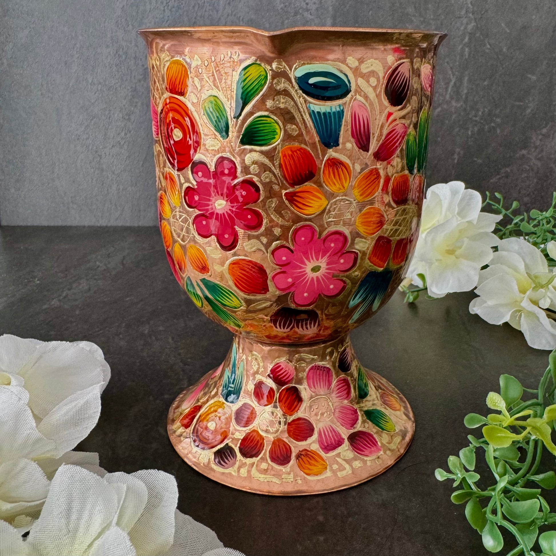 Mexican Handmade Copper 20 oz. Mixing Cup- LYYE Flowers CoLores Decor | Mexican Artisan Decor