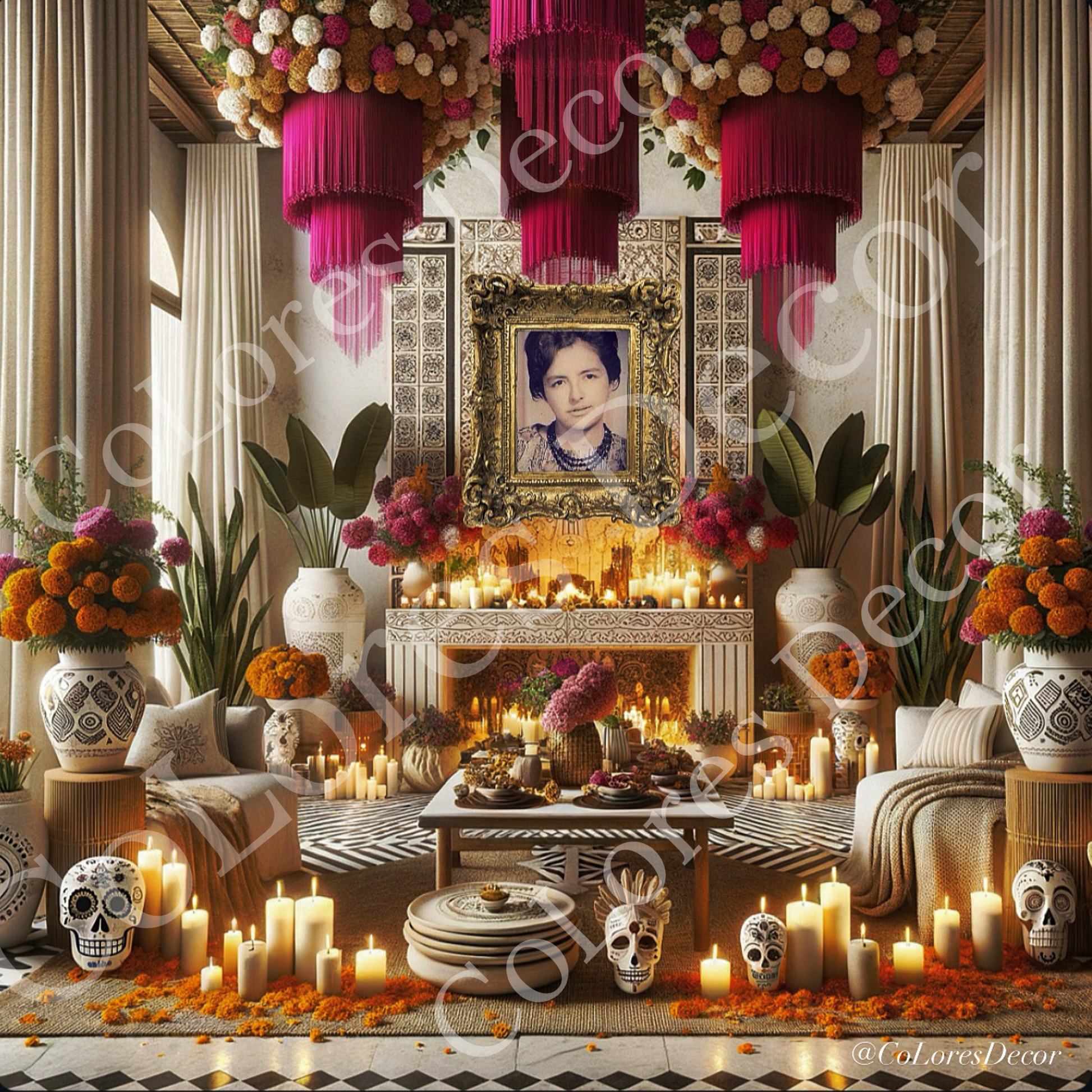 "Dia de Muertos" Digital Rendering Total of 3 + 1 BONUS: Altar  2024 CoLores Decor | Mexican Artisan Decor