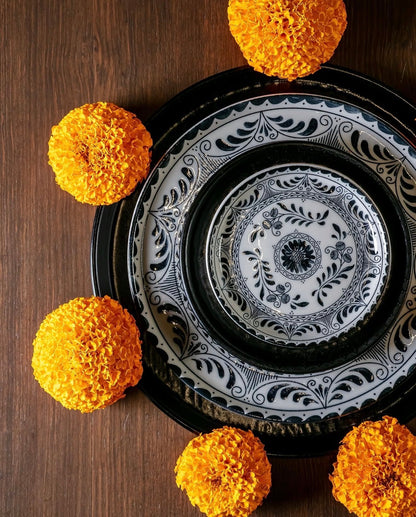 Mexican Porcelain 20-Piece BLACK Talavera Dinnerware Set CoLores Decor l Mexican Artisan Decor