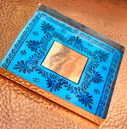 Mexican Handmade Copper 6-Piece Tequila Decanter and Tray Set- Talavera CoLores Decor | Mexican Artisan Decor