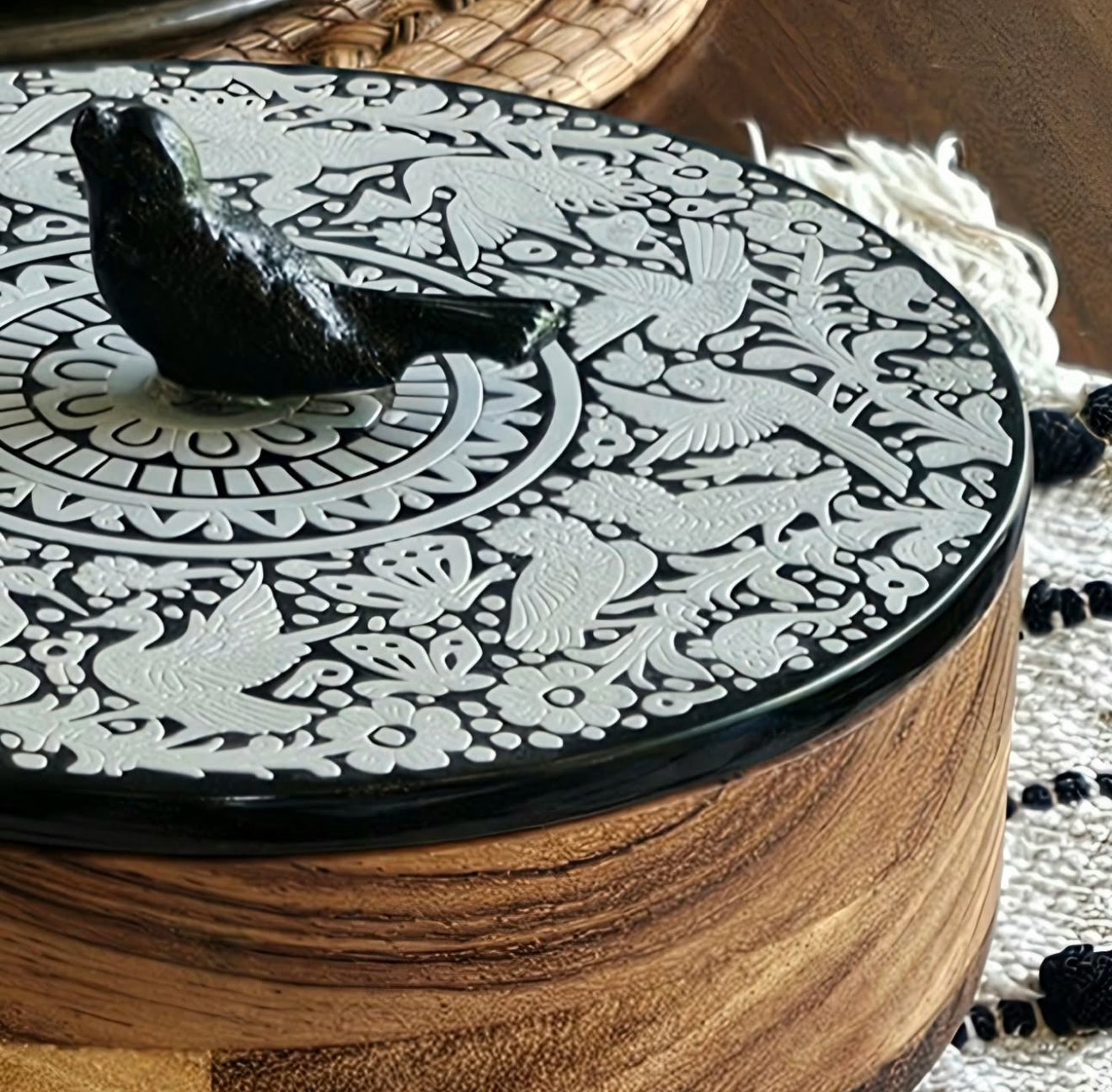 Mexican Handmade Parota Wood Tortilla Warmer - Olinala Colores Decor l Mexican Artisan Decor