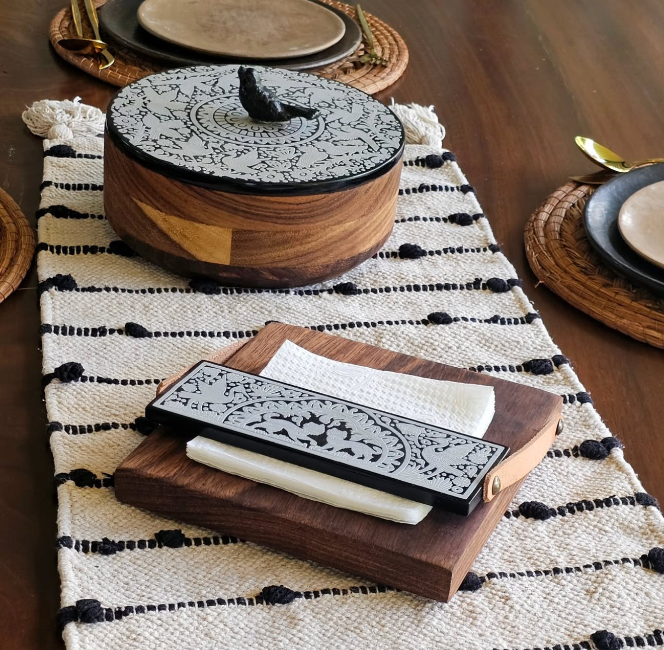 Mexican Handmade Parota Wood Tortilla Warmer - Olinala Colores Decor l Mexican Artisan Decor