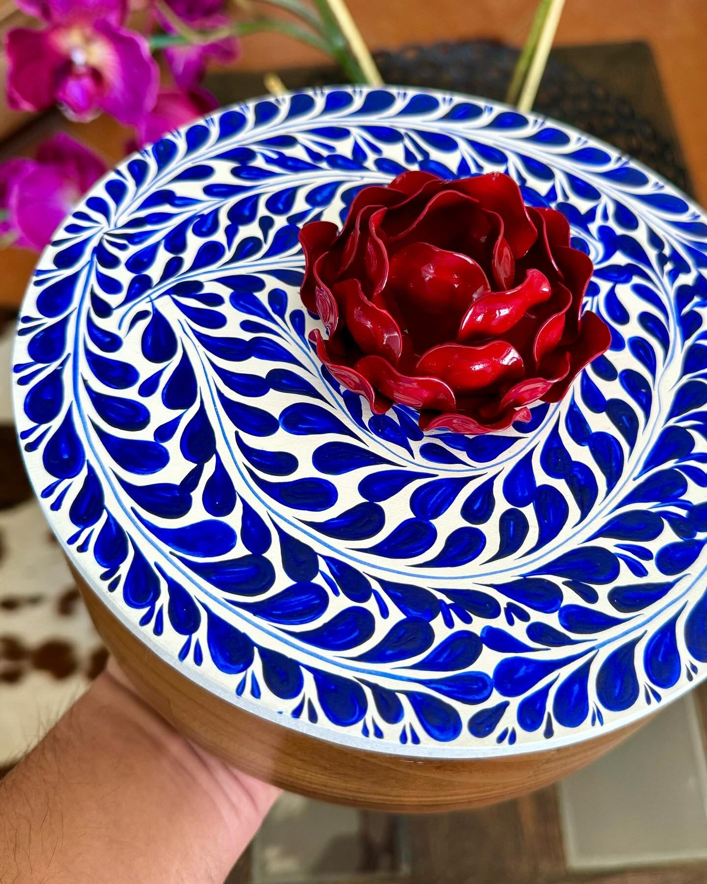 Mexican Handmade Parota Wood Tortilla Warmer - Red Rose Colores Decor