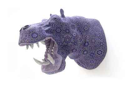Huichol Bead Wall Decor Sculptures- Hippopotamus CoLores Decor | Mexican Artisan Decor