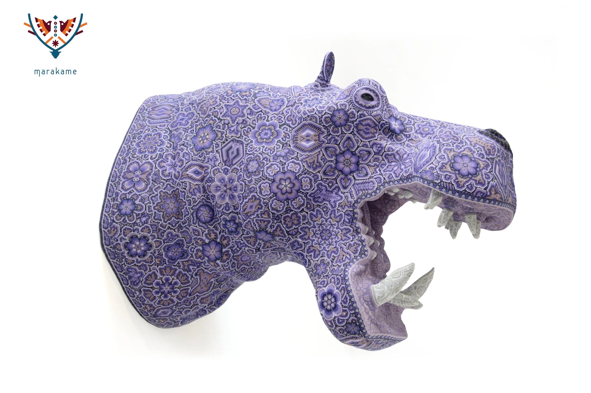 Huichol Bead Wall Decor Sculptures- Hippopotamus CoLores Decor | Mexican Artisan Decor