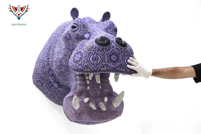 Huichol Bead Wall Decor Sculptures- Hippopotamus CoLores Decor | Mexican Artisan Decor