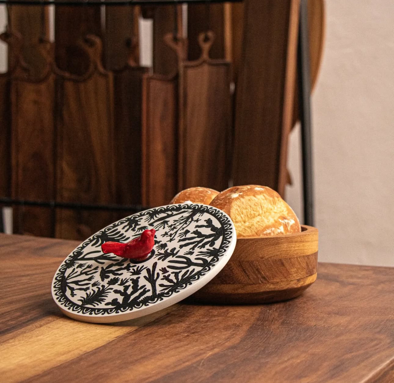 Mexican Handmade Parota Wood Tortilla Warmer - Olinala Colores Decor l Mexican Artisan Decor