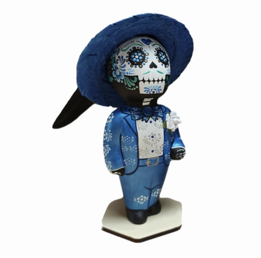 Mexican Handmade Clay Folklore Figurines- Catrin Talavera Azul CoLores Decor l Mexican Artisan Decor