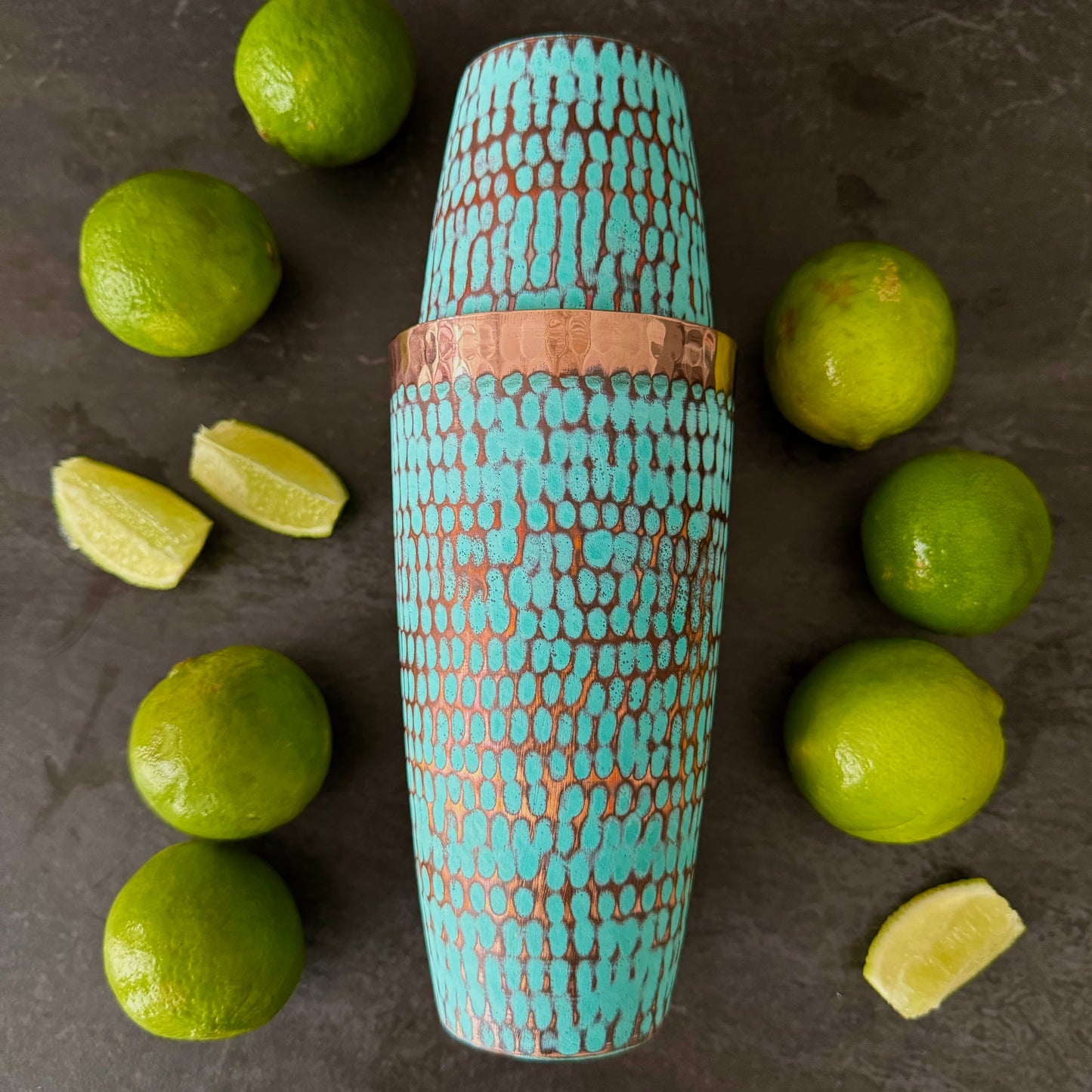 Mexican Handmade Copper 7-Piece Barware & Bar Tools Set- Emerald Set