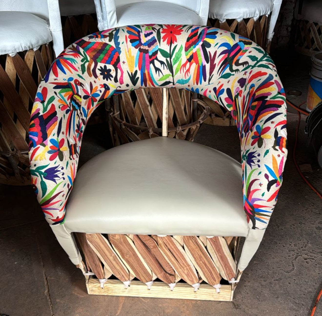 Mexican Handmade Cushioned Equipal Cancun Chairs- Otomi Tenango Fabric MeXican Artisan Fashion & Design