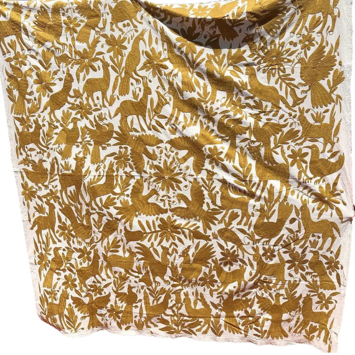 Hand Embroidered Otomi Tenango de Doria Tablecloth- Kaki CoLores Decor | Mexican Artisan Decor