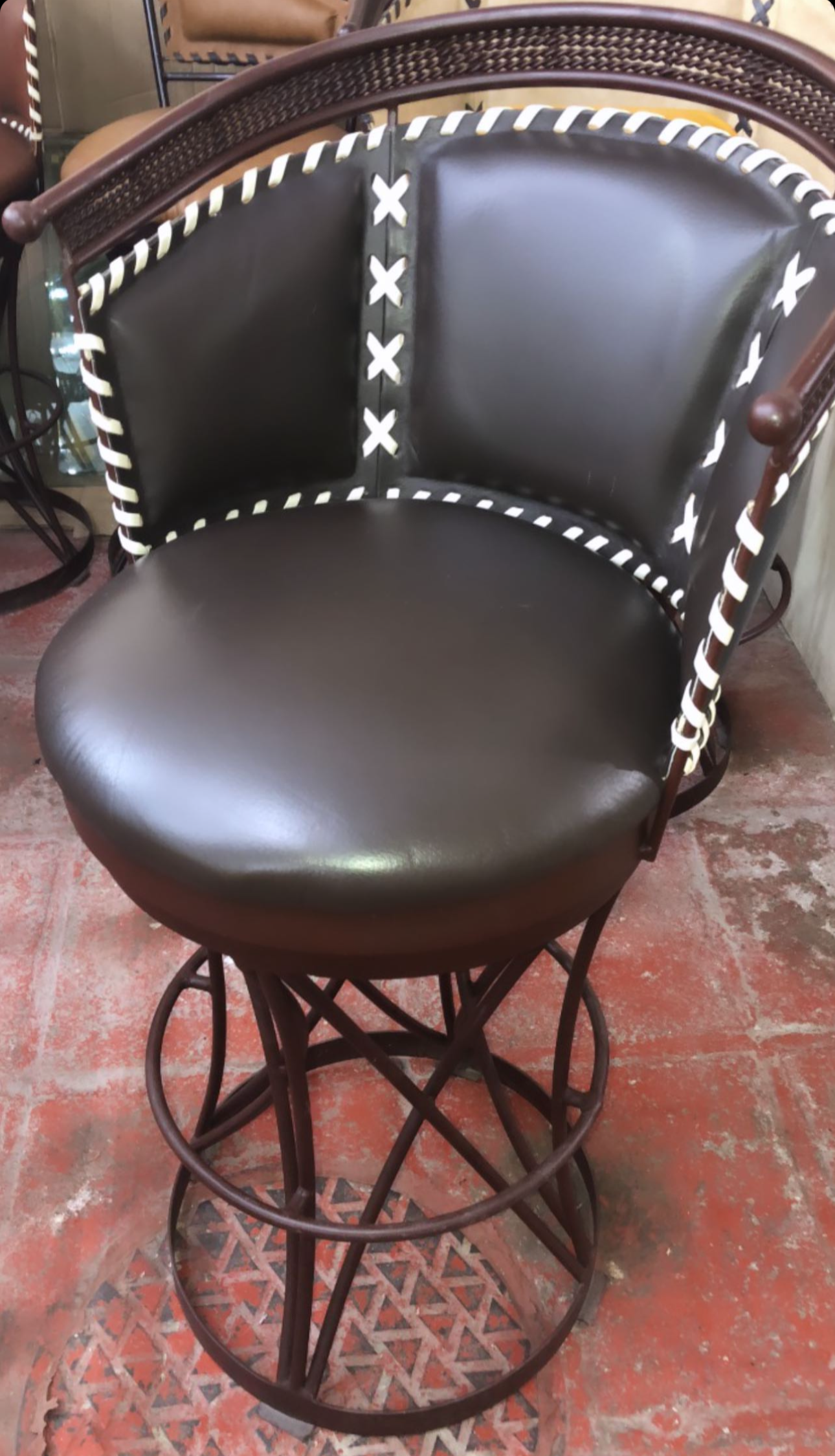 Mexican Handmade Wrought Iron Napa Leather Swivel Barstool- Herrera MeXican Artisan Fashion & Design