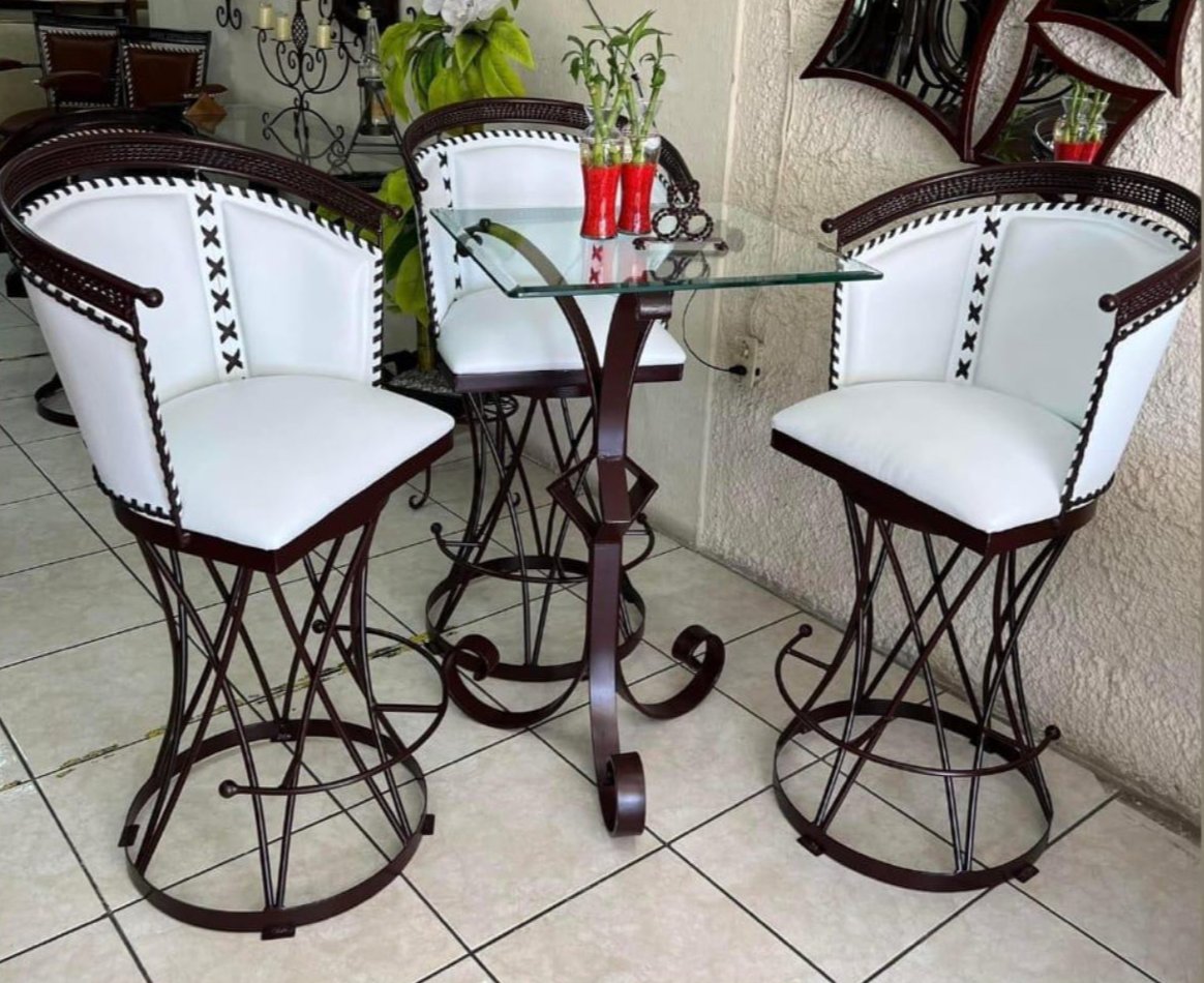 Mexican Handmade Wrought Iron Napa Leather Swivel Barstool- Herrera MeXican Artisan Fashion & Design