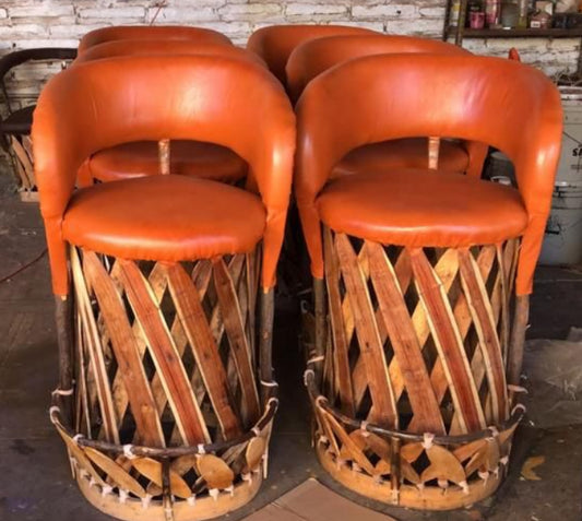 Mexican Handmade Cushioned Equipal Cancun Barstool Chair-  Traditional MeXican Artisan Fashion & Design