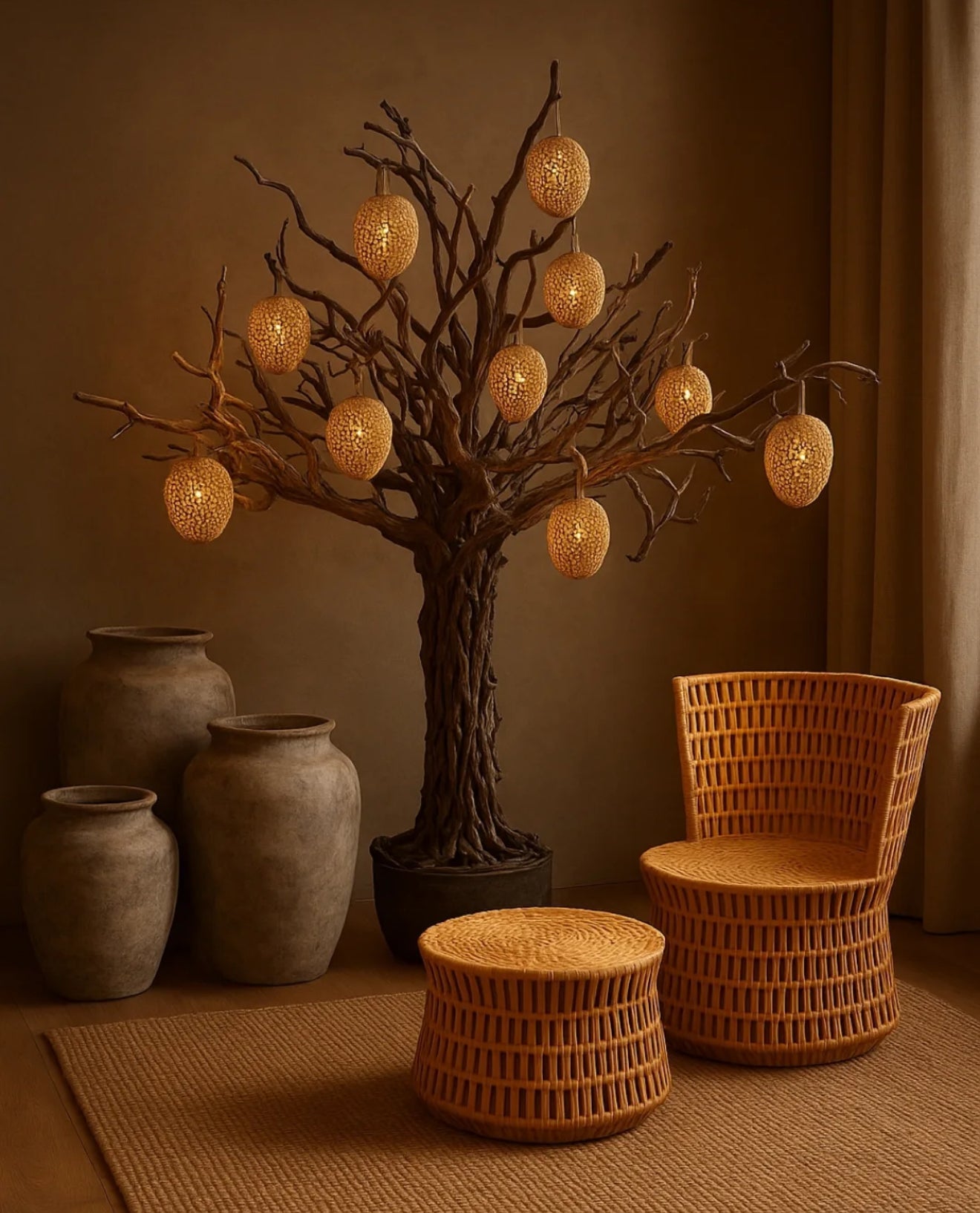 Mexican Handwoven 24" Outdoor Round Ottoman/Sidetable- Caracol CoLores Decor | Mexican Artisan Decor