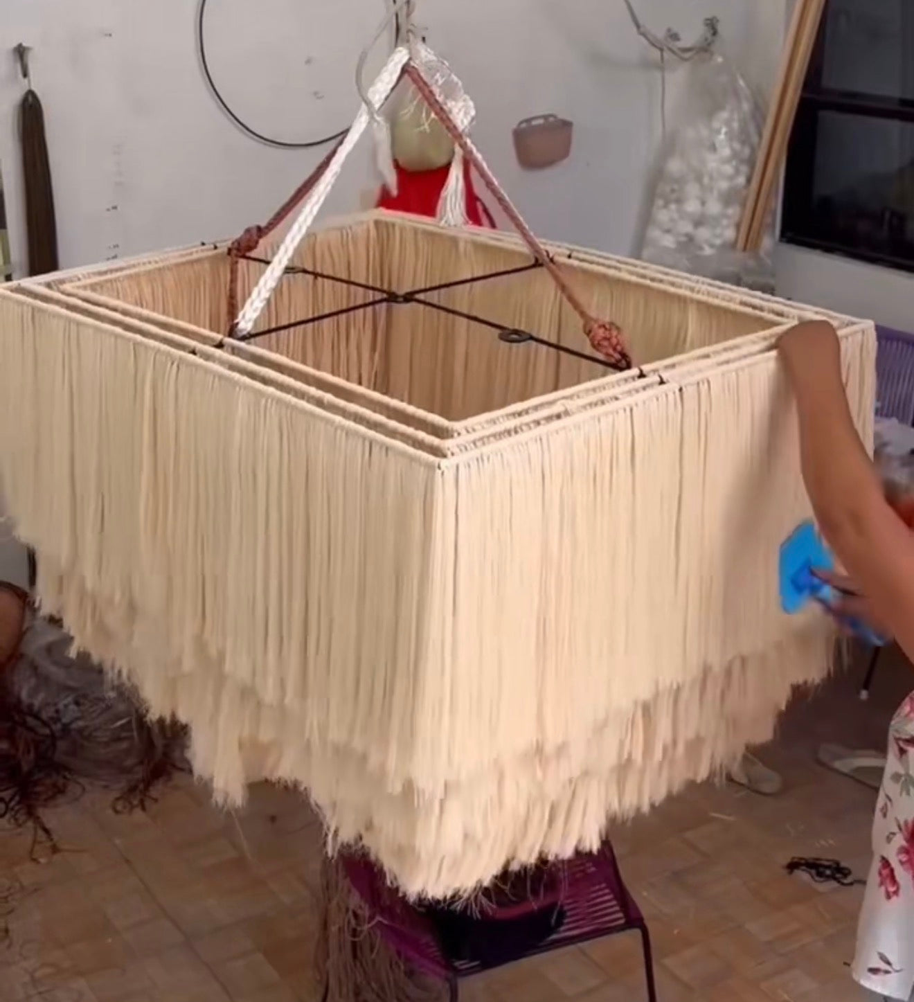 Mexican Handmade 3-Tier Henequen Chandelier-  Kinich Ahau "Sun God" CoLores Decor | Mexican Artisan Decor