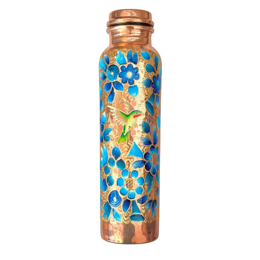 Mexican Copper 1 L / 33 oz. Water Bottle- Hand Painted CoLibri AzuL CoLores Decor