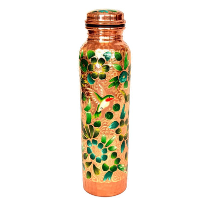 Mexican Copper 1 L / 33 oz. Water Bottle- Hand Painted CoLibri Verde CoLores Decor