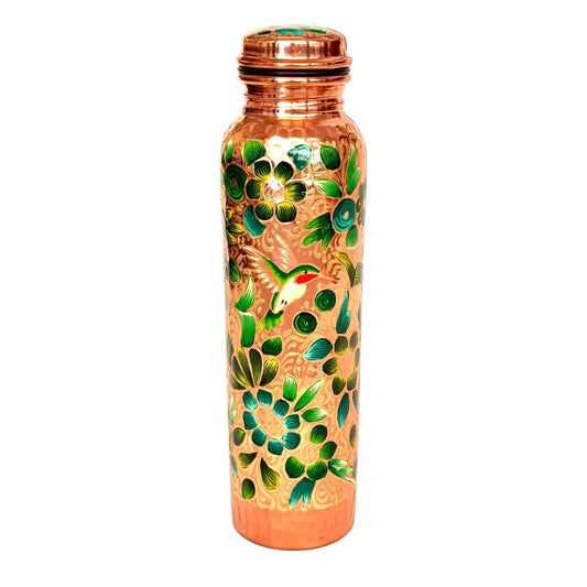 Mexican Copper 1 L / 33 oz. Water Bottle- Hand Painted CoLibri Verde CoLores Decor