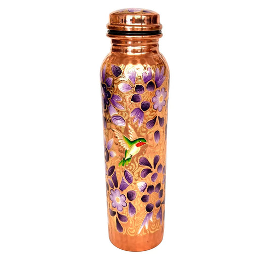 Mexican Copper 1 L / 33 oz. Water Bottle- Hand Painted CoLibri Violeta CoLores Decor