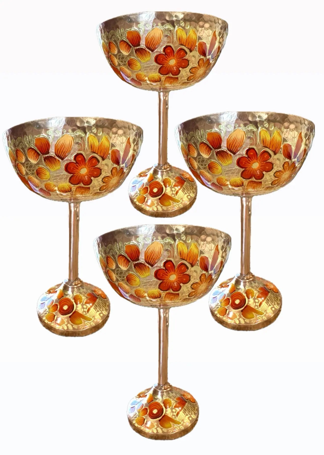 Mexican Copper 14 oz. Coupes Glasses, Set of 4- Orange CoLores Decor | Mexican Artisan Decor