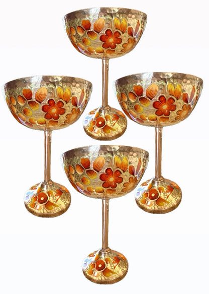 Mexican Copper 14 oz. Coupes Glasses, Set of 4- Orange CoLores Decor | Mexican Artisan Decor