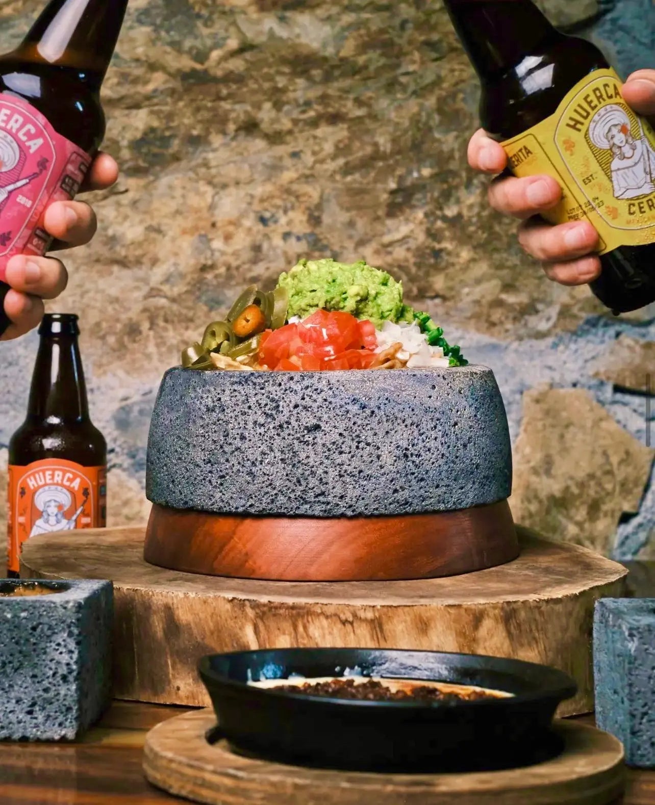 Mexican Handmade 7" Classic Molcajete- Circular CoLores Decor l Mexican Artisan Decor