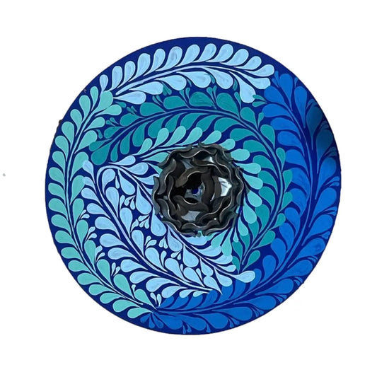 Mexican Handmade Parota Wood Tortilla Warmer - Blue Black Rose Colores Decor l Mexican Artisan Decor