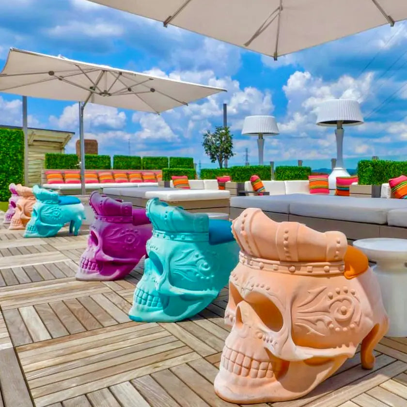 Mexican Modern Outdoor Waterproof Polymer Patio Chair- Calavera Skull CoLores Decor