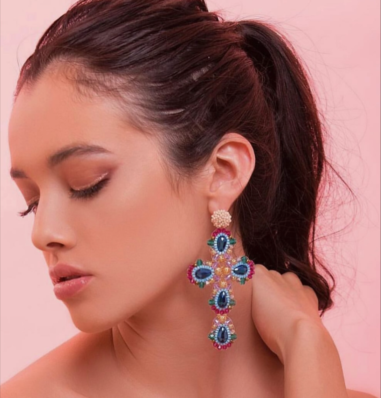 Mexican Handmade Bead Cross Statement Earrings | Mintsikani Colores Decor