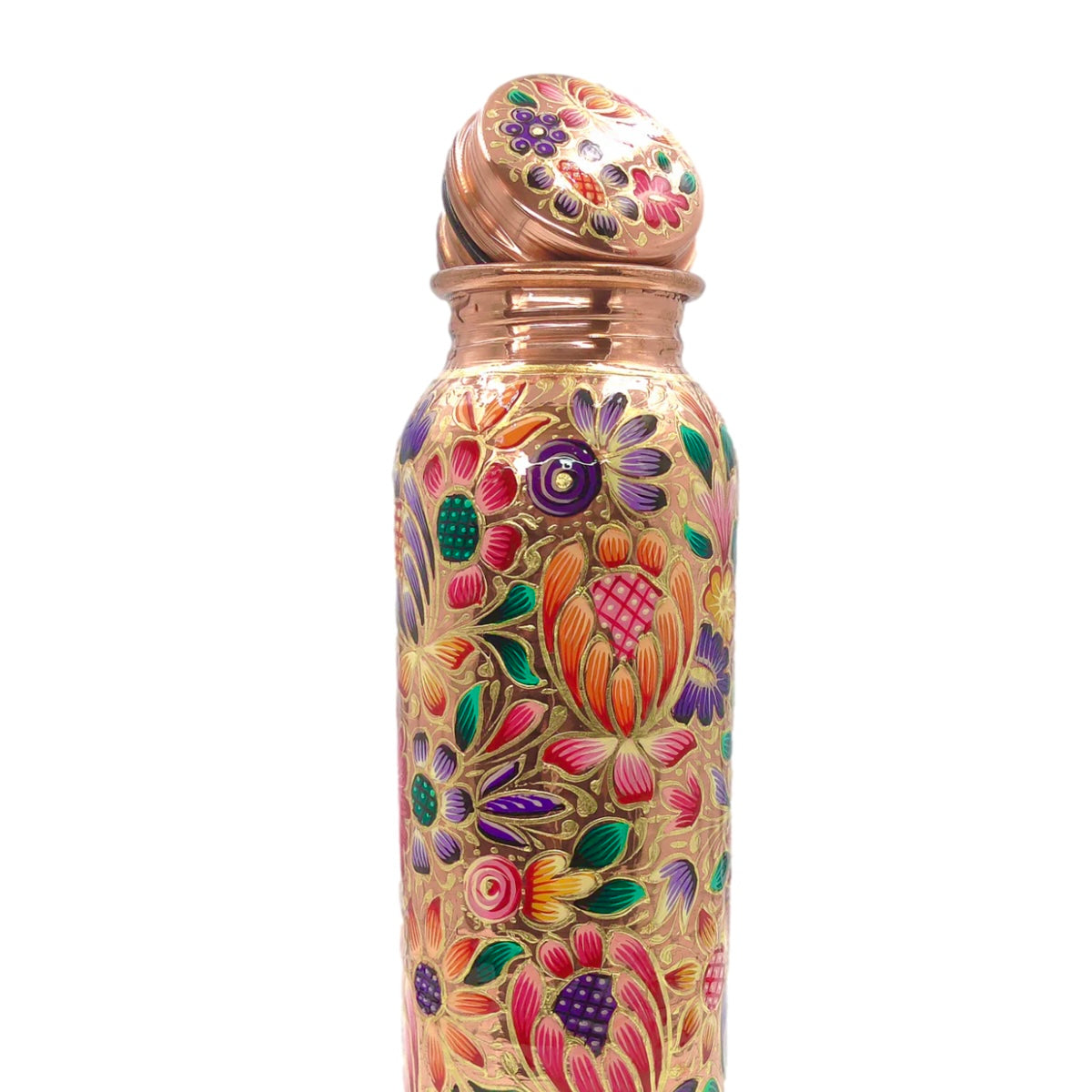 Mexican Copper 1 L / 33 oz. Water Bottle- Hand Painted FLores CoLores Decor