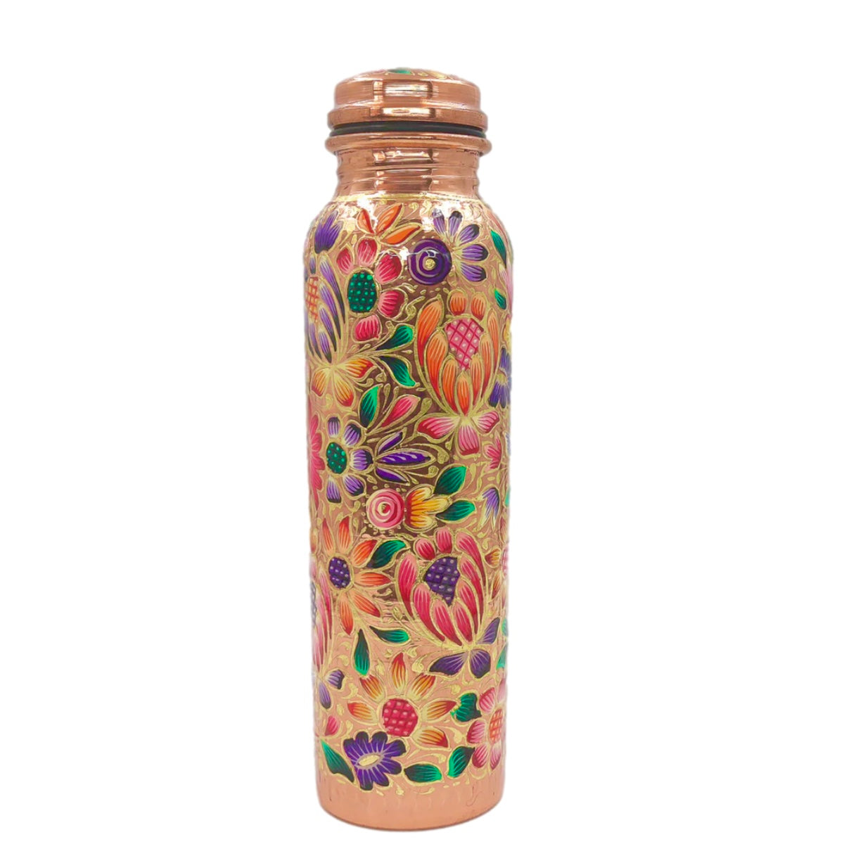 Mexican Copper 1 L / 33 oz. Water Bottle- Hand Painted FLores CoLores Decor
