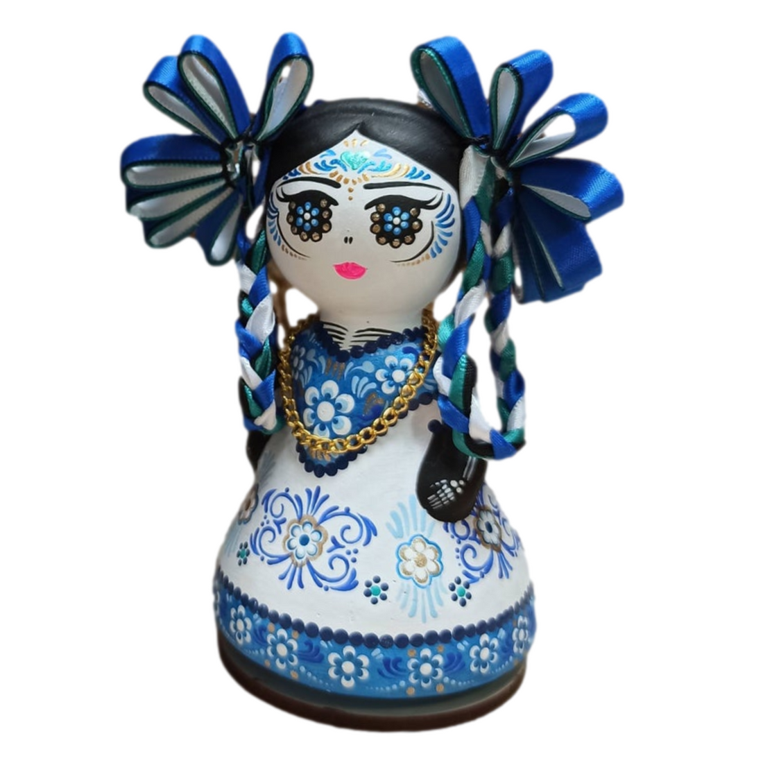 Mexican Handmade Clay Folklore Figurines- La Catrina Talavera Azul ...