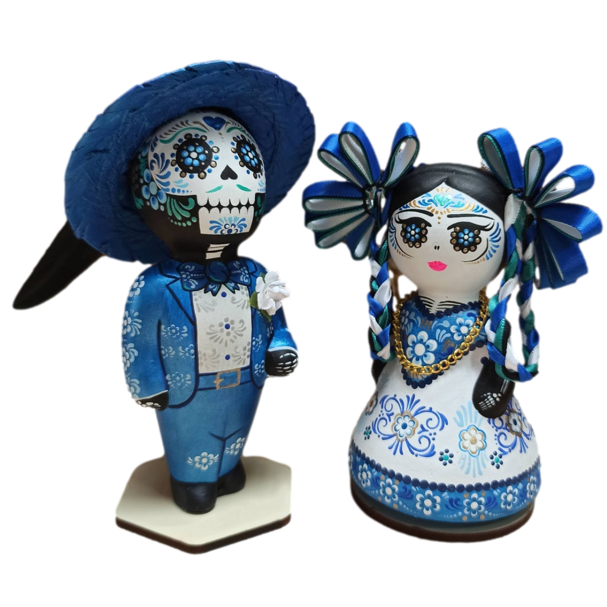 Mexican Handmade Clay Folklore Figurines- La Catrina Talavera Azul ...