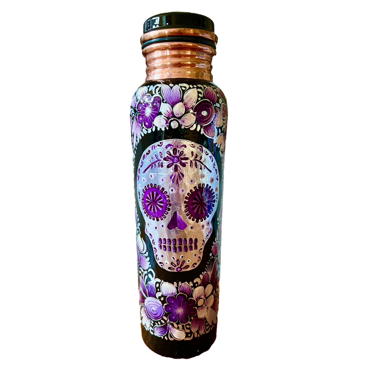 Copy of Mexican Copper 1 L / 33 oz. Water Bottle- Hand Painted Violet Sugar Skull CoLores Decor
