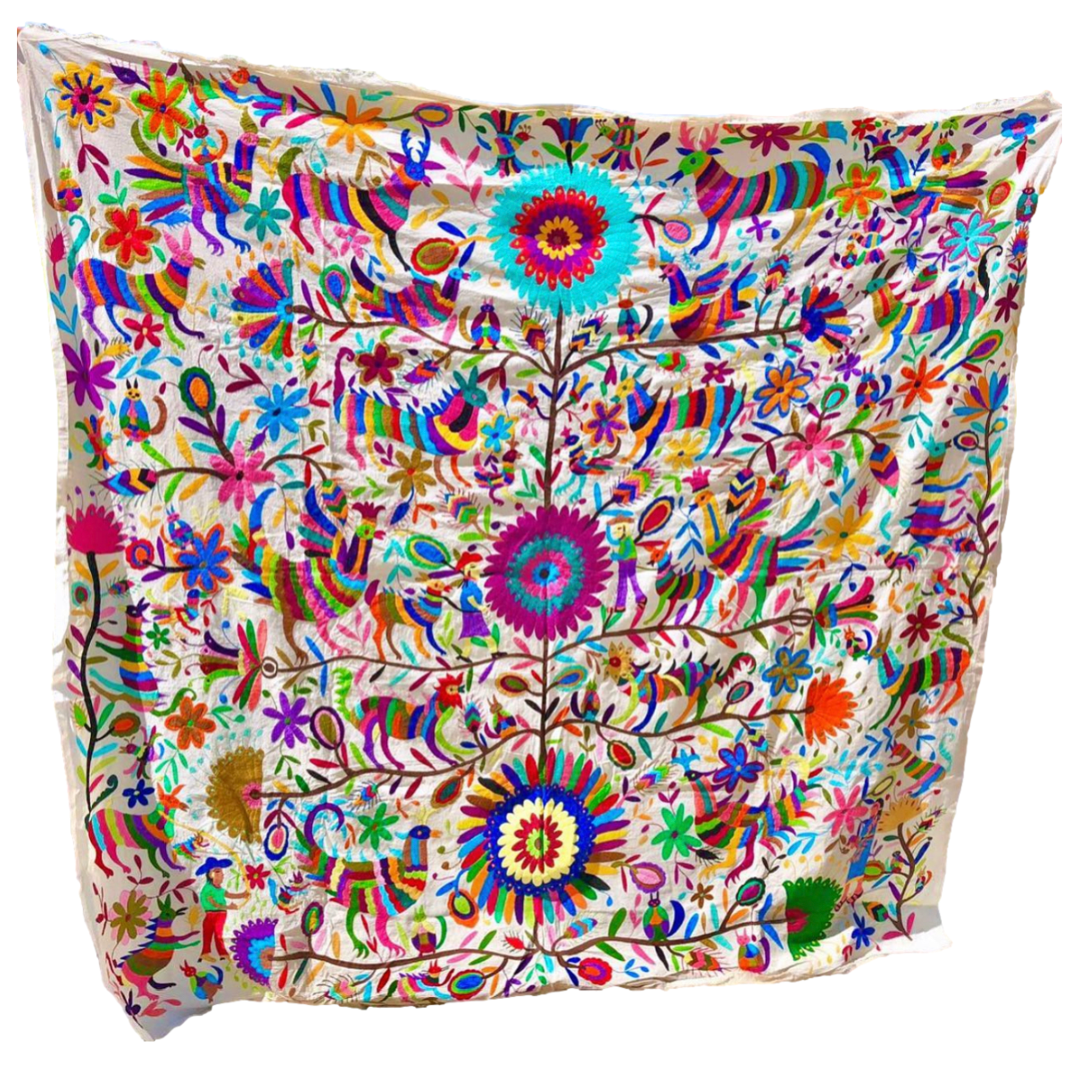 Hand Embroidered Otomi Tenango de Doria Tablecloth- Primaveras CoLores Decor