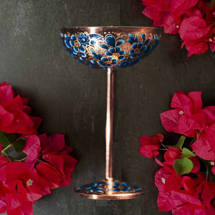 Mexican Copper 14 oz. Champagne/Cocktail Glass- Zamora Azul CoLores Decor