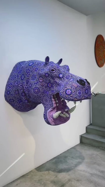 Huichol Bead Wall Decor Sculptures- Hippopotamus