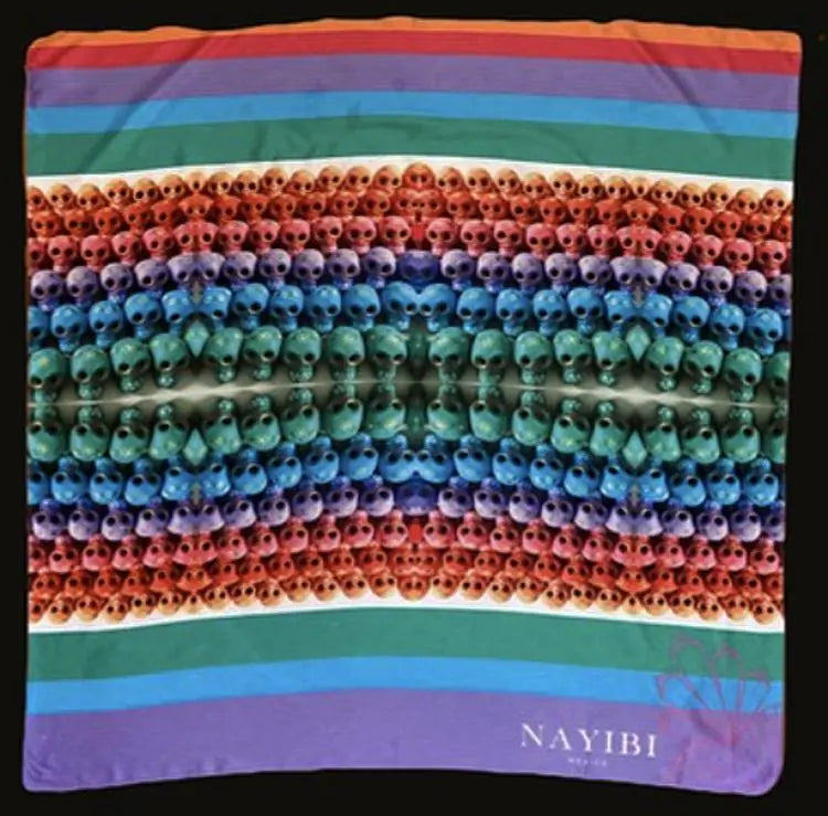 Dia de Los Muertos Mexican Fashion Silk Scarf - Nayibi Mexico Folklore Sugar Skulls Scarf CoLores Decor | Mexican Artisan Decor