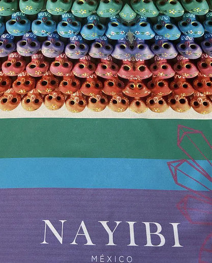 Dia de Los Muertos Mexican Fashion Silk Scarf - Nayibi Mexico Folklore Sugar Skulls Scarf CoLores Decor | Mexican Artisan Decor