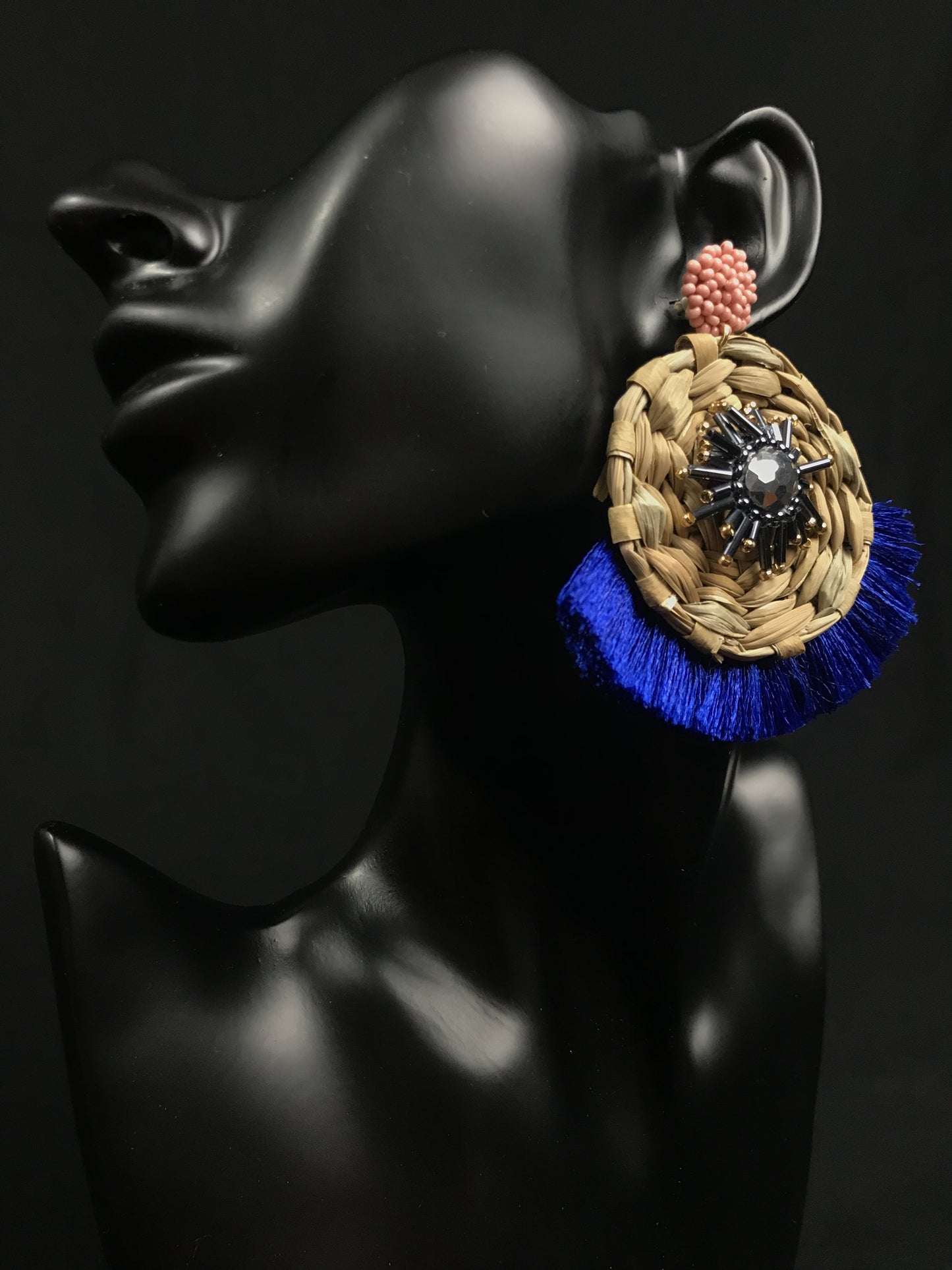 Eskua Blue Mexican Handmade Trendy Dangle Womens Palm Tassel Earrings Colores Decor