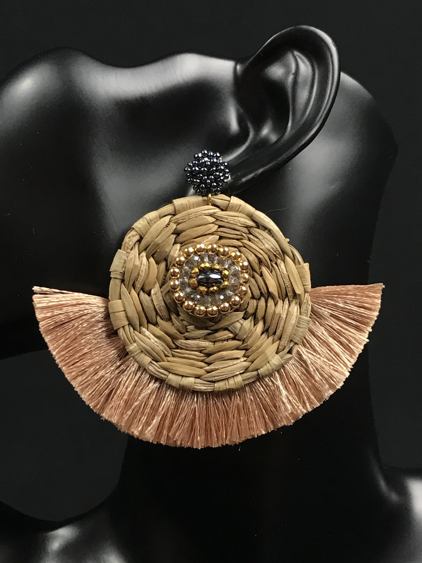 Eskua Oro Mexican Handmade Palm Tassel Earrings Colores Decor