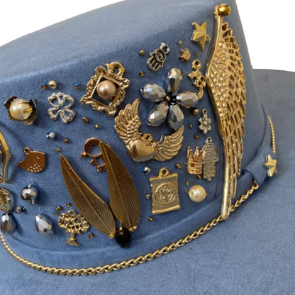 Mexican Handcrafted Boater Hat | La Gitana Elefante Azul Colores Decor