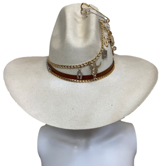 Mexican Handcrafted Wide Brim Cowboy Hat | Lucky7 Beige Colores Decor