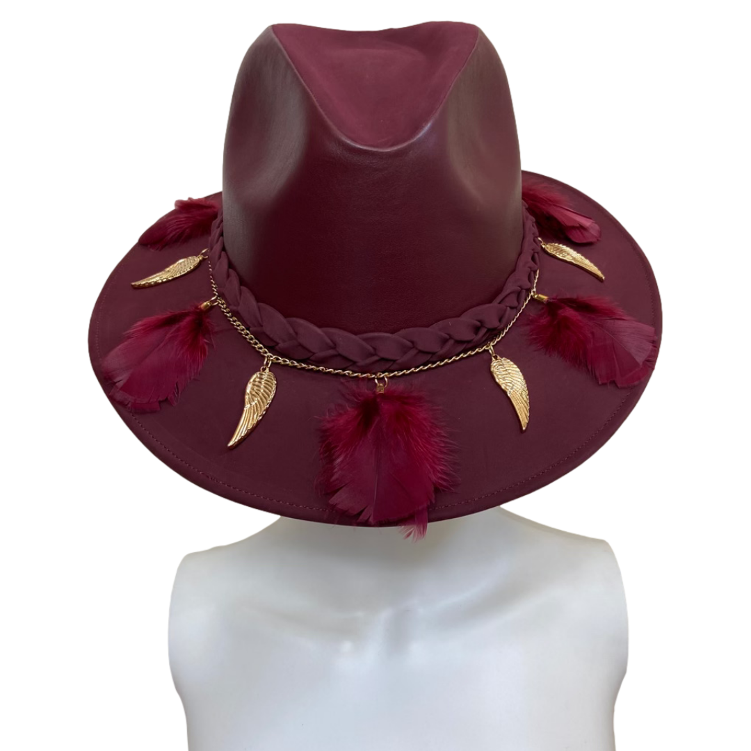 Mexican Handcrafted Leather Fedora Hat  | El Cuervo Merlot Colores Decor
